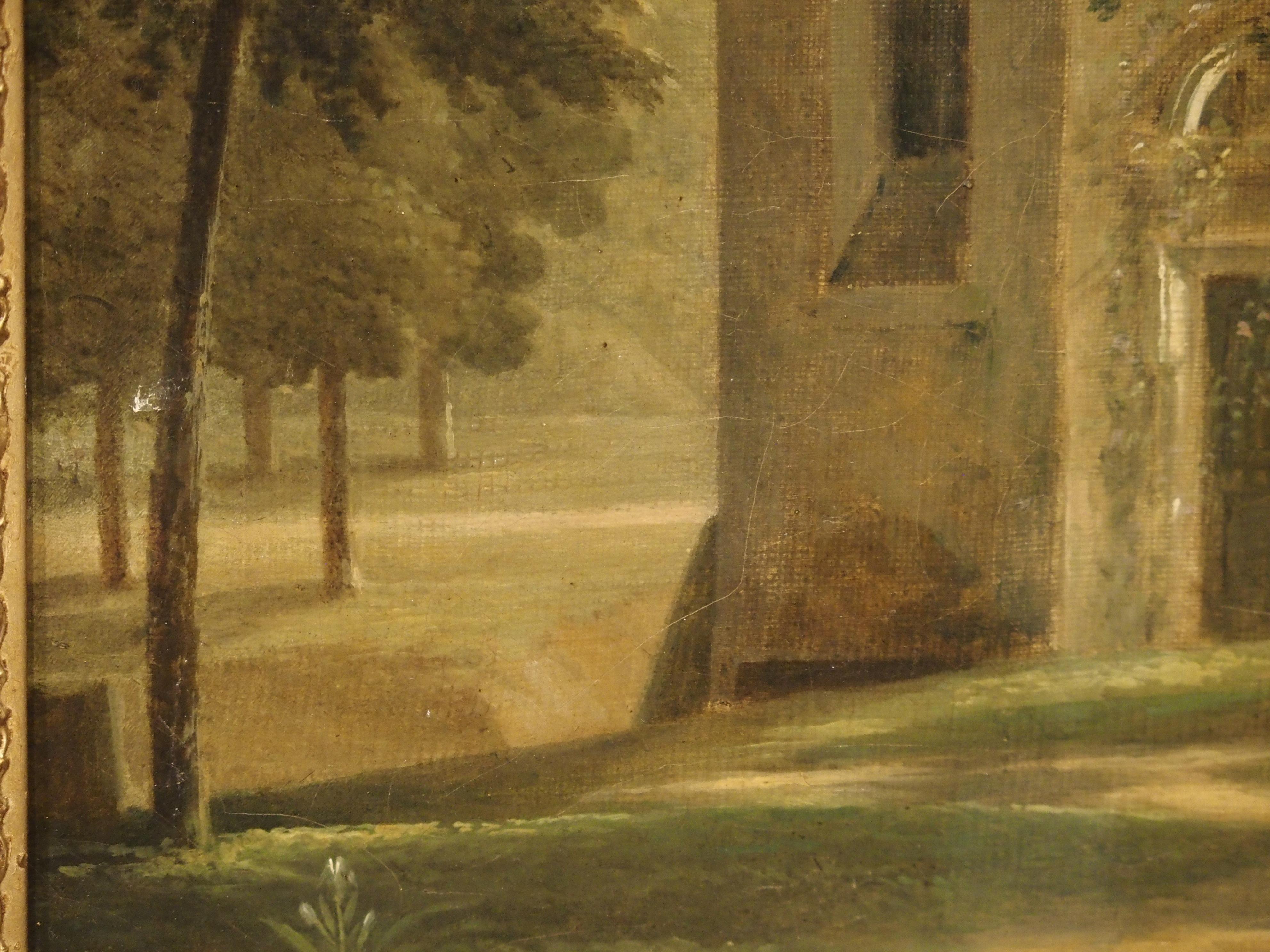 Small 19th Century French Oil Painting Depicting a Stone Chapel in a Forest 6