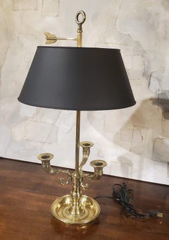 Lampe Bouillotte en laiton avec abat-jour ovale noir du début du 19ème siècle