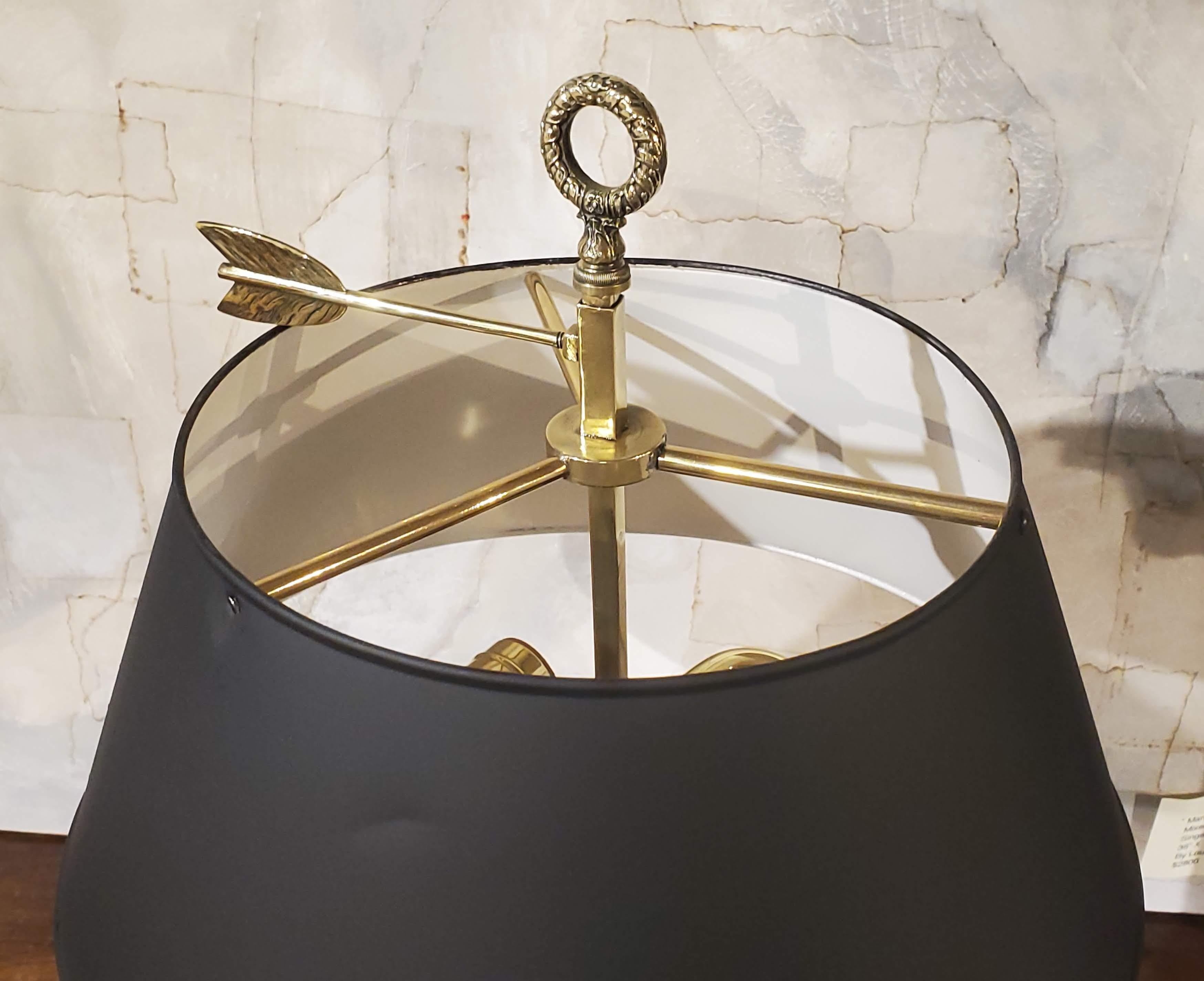 Français Lampe bouillotte provinciale française du début du XIXe siècle en laiton avec abat-jour ovale noir en vente