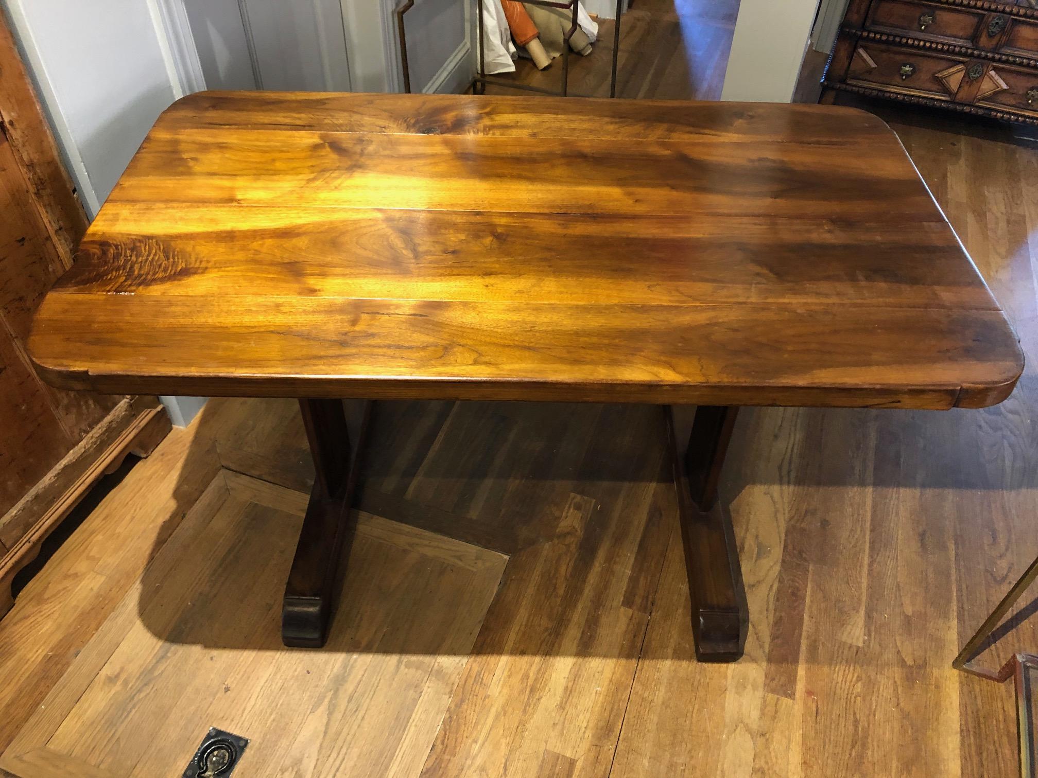 Beautiful small 19th century French provincial trestle table made of highly figured Circassian walnut with a good color and rich patination. Small enough for use as a desk or game table. Good proportions and very sturdy.
Provence, circa