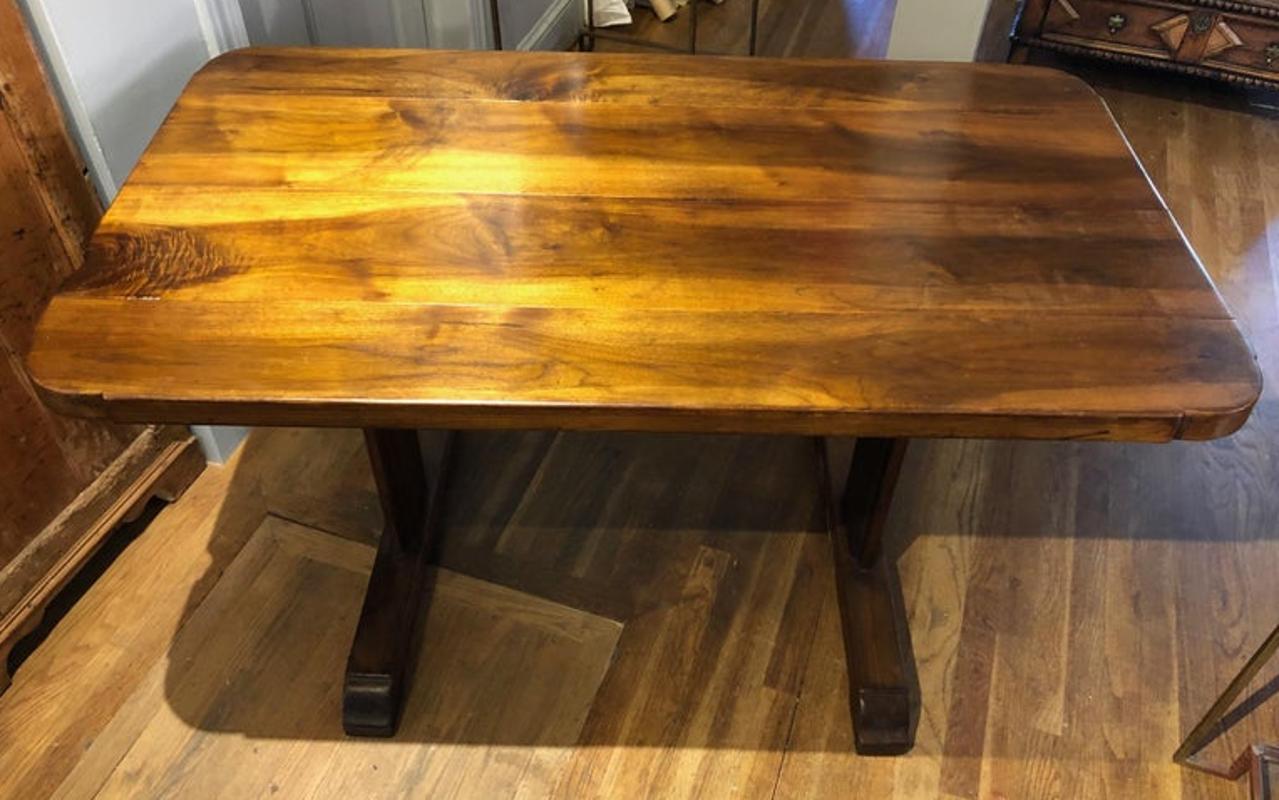 Beautiful small 19th century French provincial trestle table made of highly figured Circassian walnut with a good color and rich patination. Small enough for use as a desk or game table. Good proportions and very sturdy.
Provence, circa