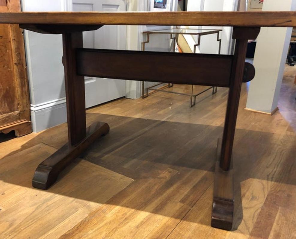Small 19th Century French Provincial Circassian Walnut Trestle Table In Good Condition In Middleburg, VA