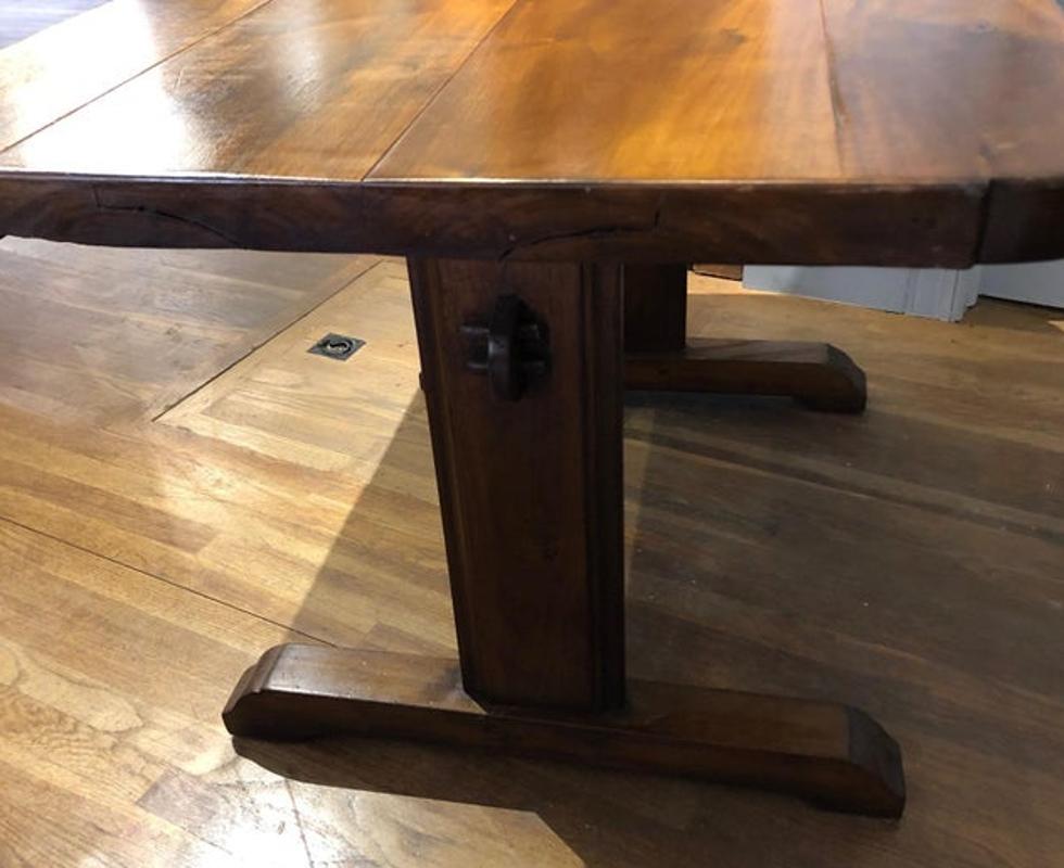 Small 19th Century French Provincial Circassian Walnut Trestle Table For Sale 1