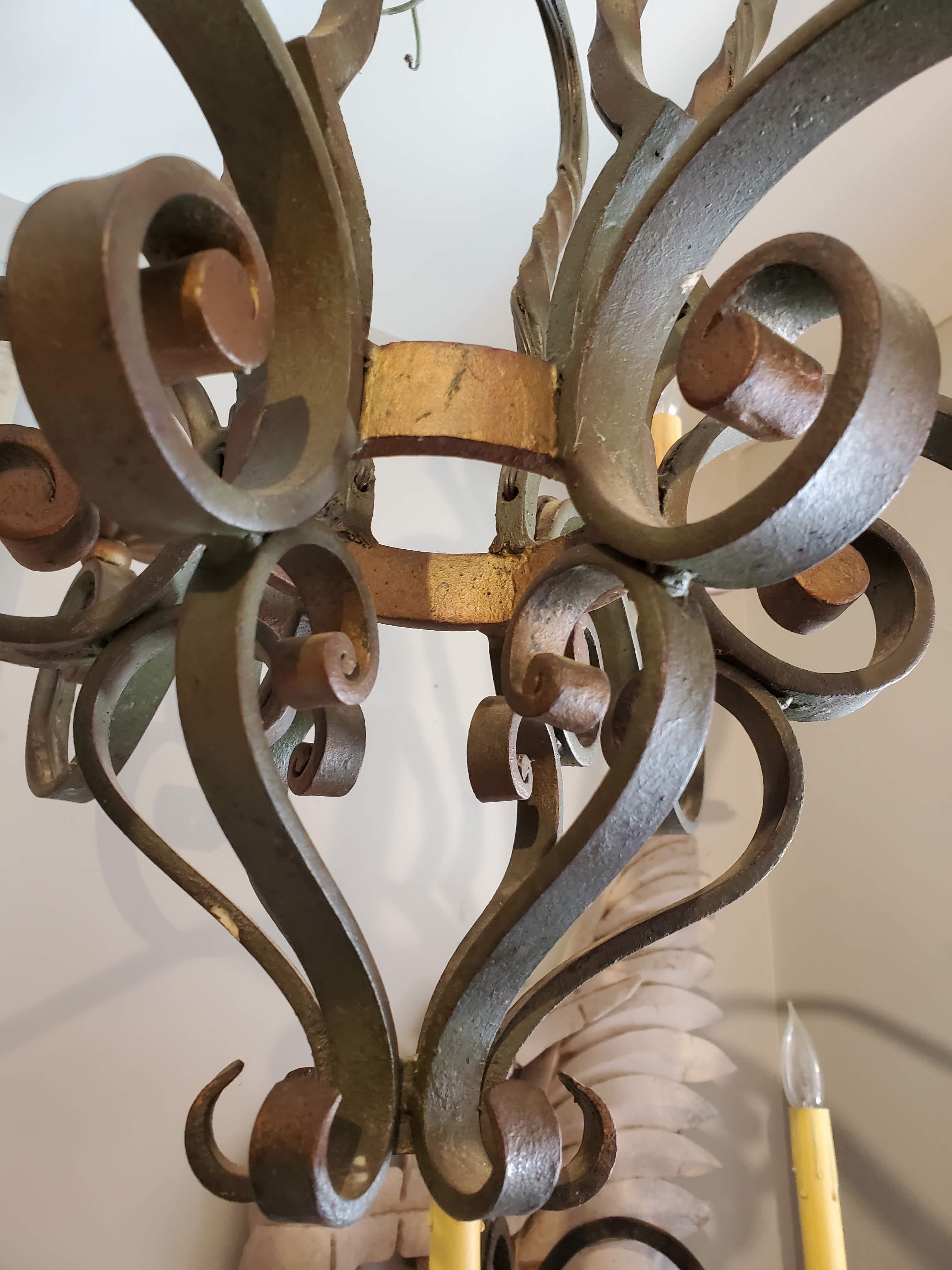 Small 19th Century French Provincial Patinated Wrought Iron Chandelier 1