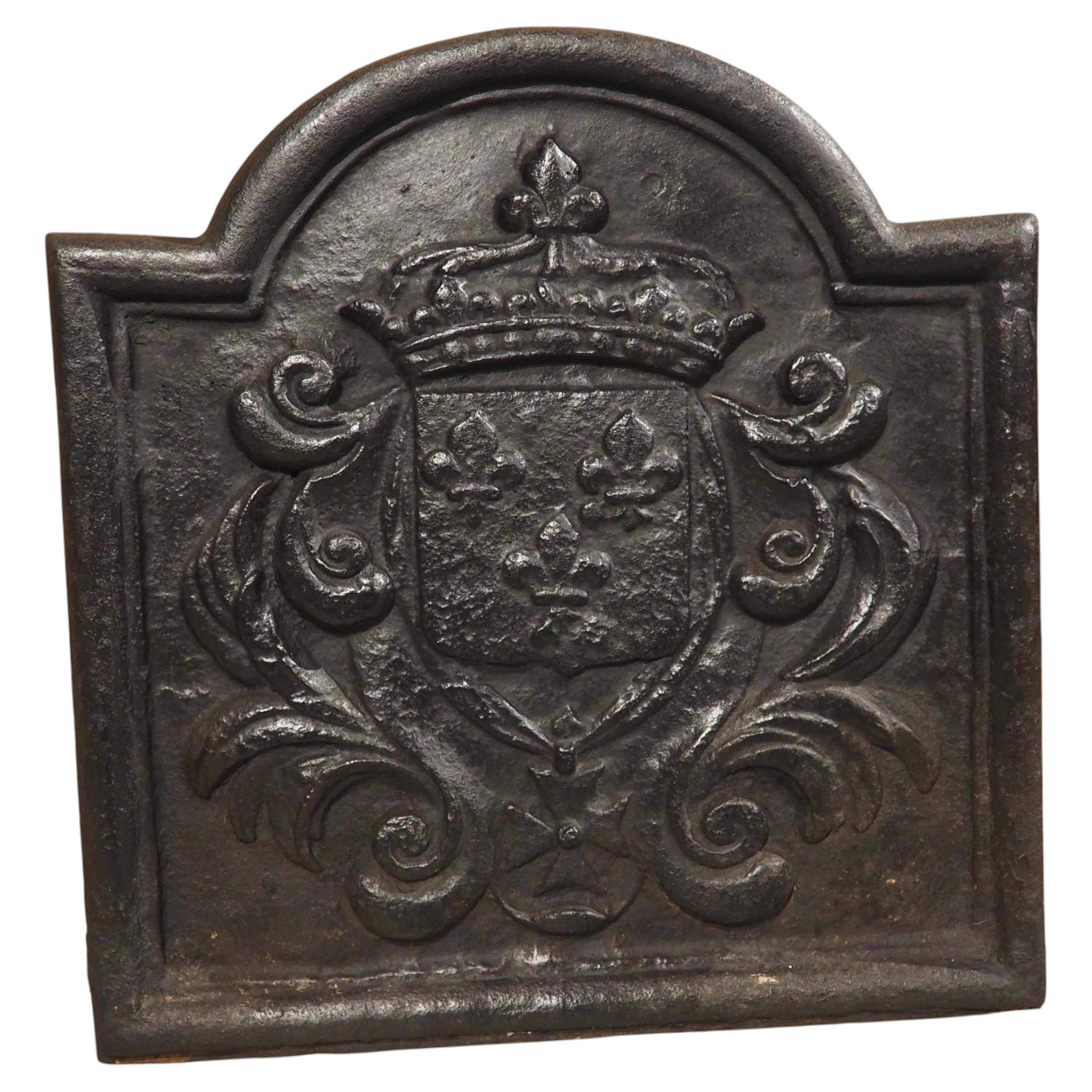Small 19th Century French Royal Coat of Arms Cast Iron Fireback