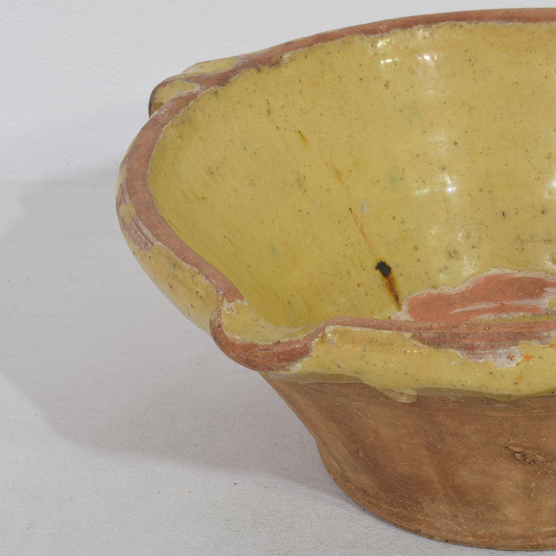 Small 19th Century French Yellow Glazed Terracotta Dairy Bowl or Tian For Sale 7