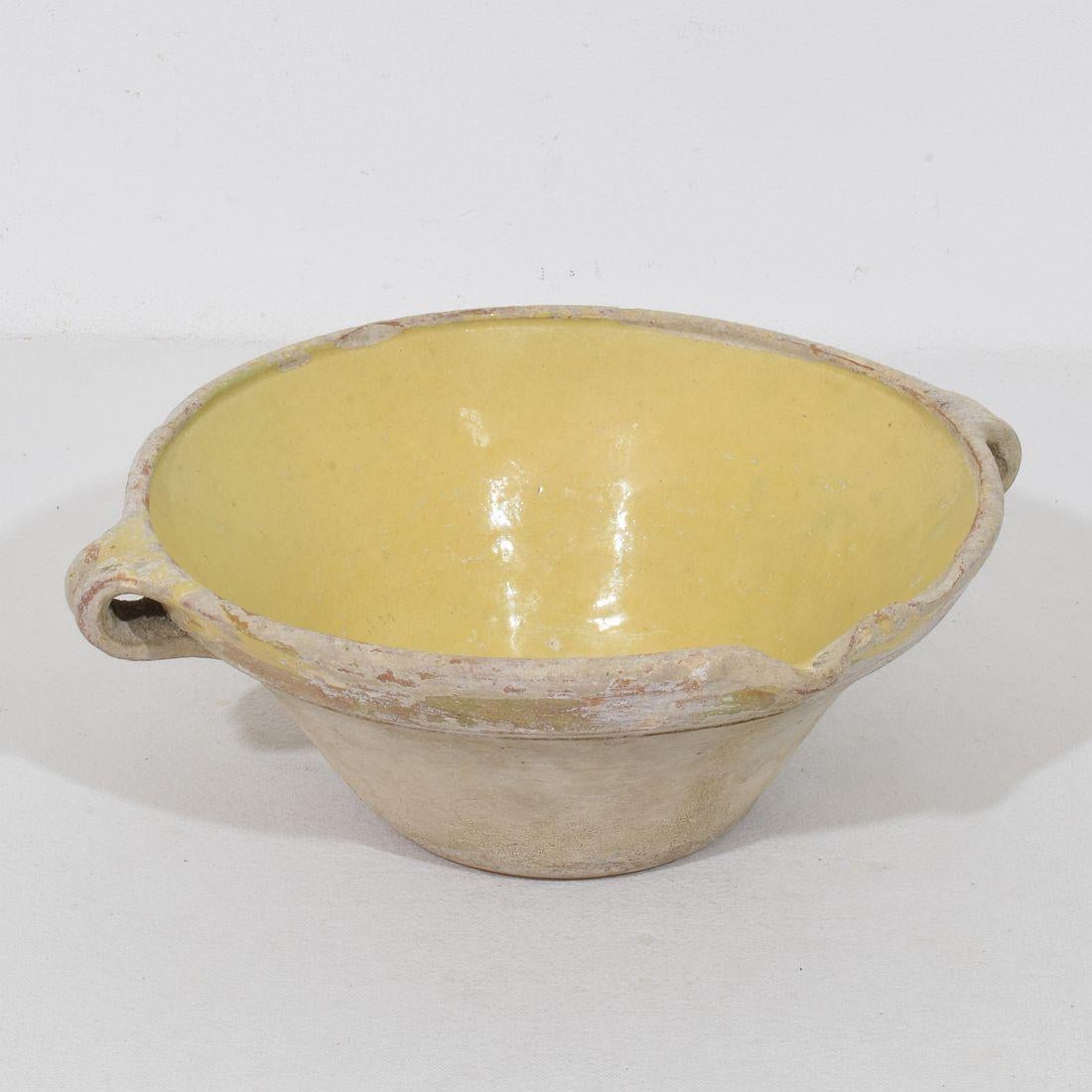 French Provincial Small 19th Century French Yellow Glazed Terracotta Dairy Bowl or Tian For Sale