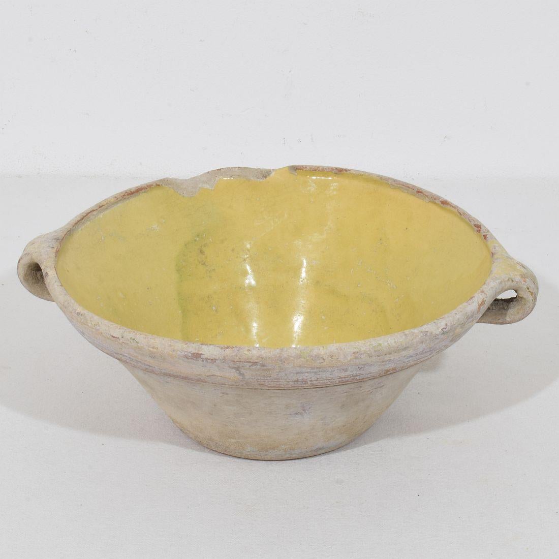 Small 19th Century French Yellow Glazed Terracotta Dairy Bowl or Tian For Sale 1