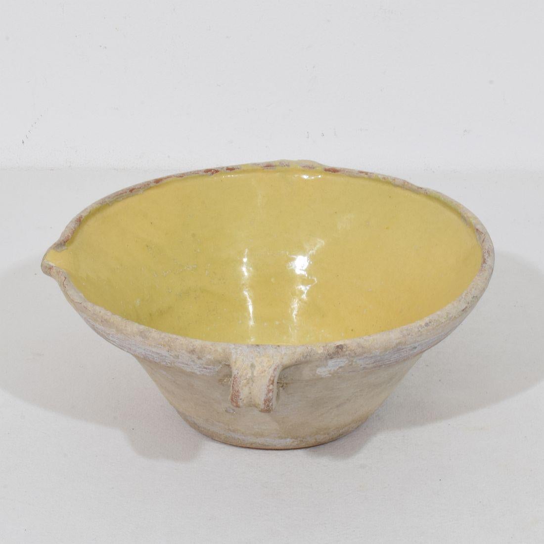 Small 19th Century French Yellow Glazed Terracotta Dairy Bowl or Tian For Sale 2