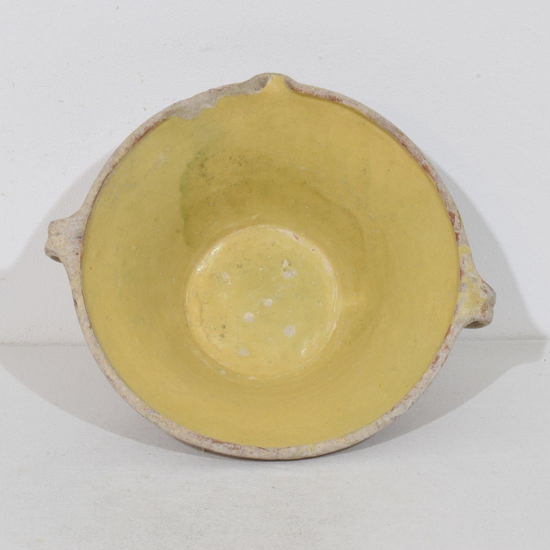 Small 19th Century French Yellow Glazed Terracotta Dairy Bowl or Tian For Sale 3