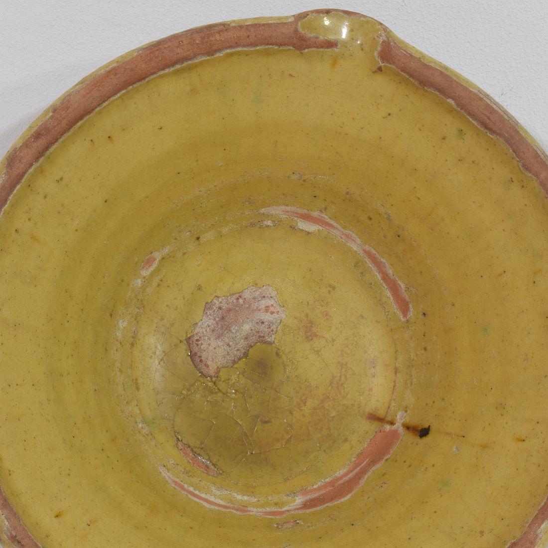 Small 19th Century French Yellow Glazed Terracotta Dairy Bowl or Tian For Sale 4