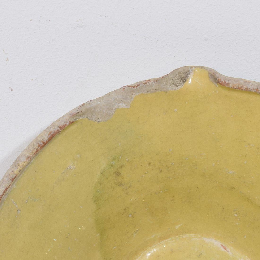 Small 19th Century French Yellow Glazed Terracotta Dairy Bowl or Tian For Sale 5