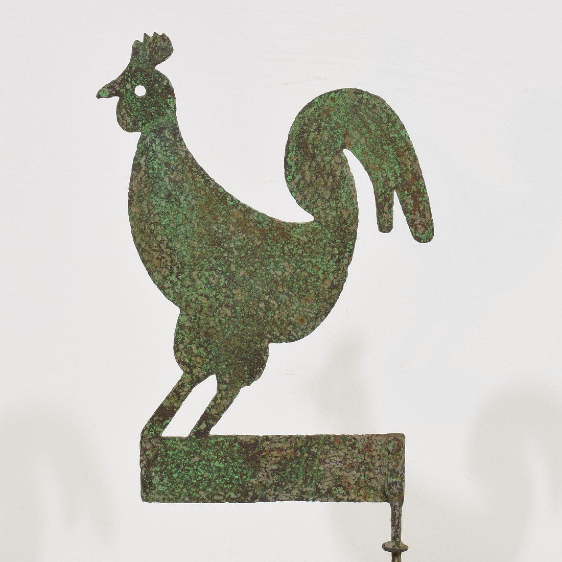 Small 19th Century, Hand Forged Iron French Folk Art  Rooster, Weathervane For Sale 8