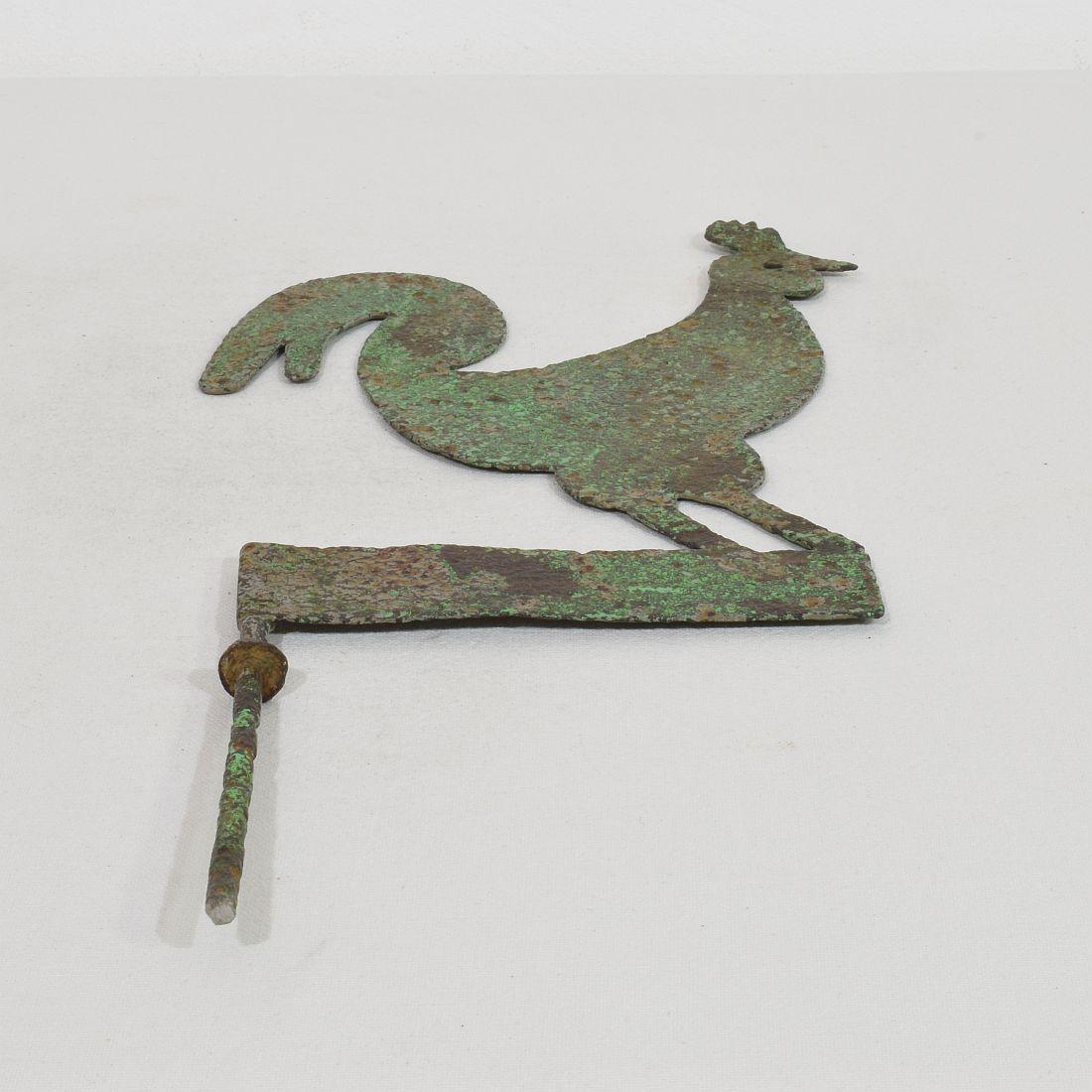 Small 19th Century, Hand Forged Iron French Folk Art  Rooster, Weathervane For Sale 15