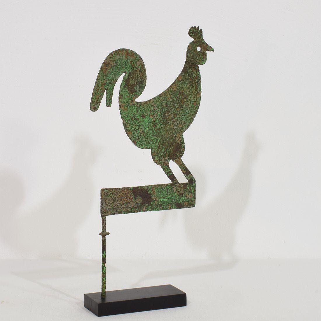 French Provincial Small 19th Century, Hand Forged Iron French Folk Art  Rooster, Weathervane For Sale