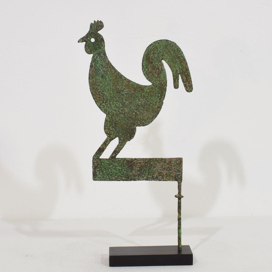 Small 19th Century, Hand Forged Iron French Folk Art  Rooster, Weathervane For Sale 1