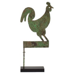 Small 19th Century, Hand Forged Iron French Folk Art  Rooster, Weathervane