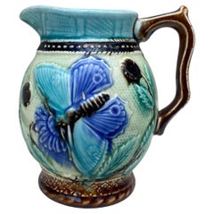 Small 19th Century Majolica Butterfly Pitcher Wasmuel