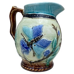 Small 19th Century Majolica Butterfly Pitcher Wasmuel