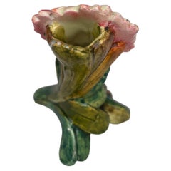 Kleine Majolika-Vase mit Gänseblümchen aus dem 19. Jahrhundert, Delphin Massier