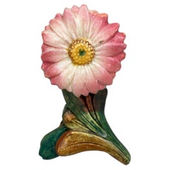 Kleine Majolika-Vase mit Gänseblümchen aus dem 19. Jahrhundert, Delphin Massier