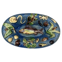 Petit plat mural en majolique Palissy du 19ème siècle avec poissons