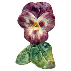 Small 19th Century Majolica Pansy Vase Delphin Massier