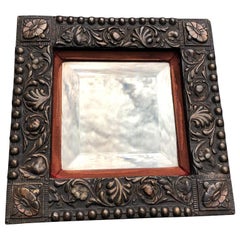 Antique Small 19th Century Molded Metal-Framed Mirror