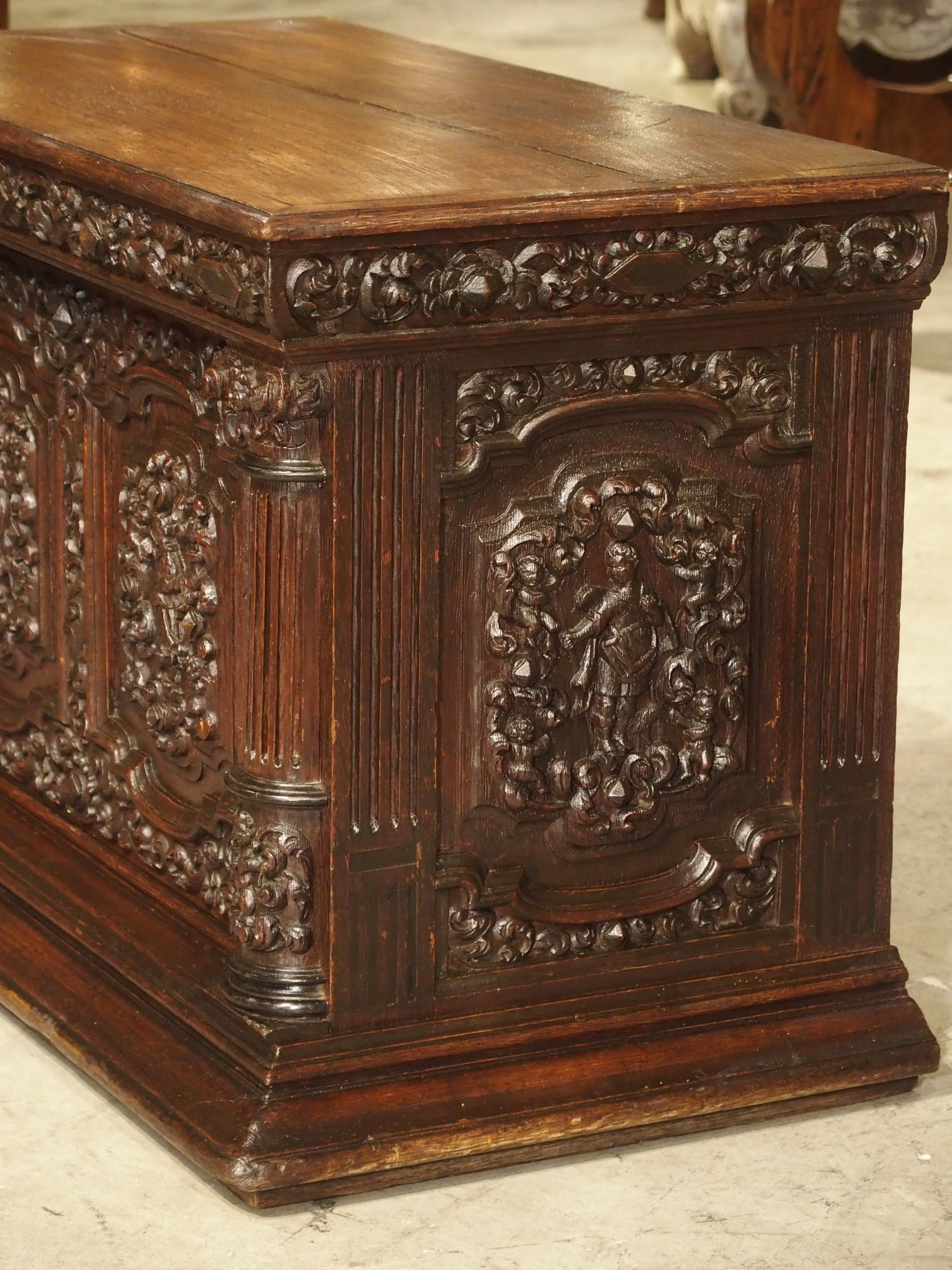 Renaissance Small 19th Century Oak Carved Table Cabinet with Front Opening Door