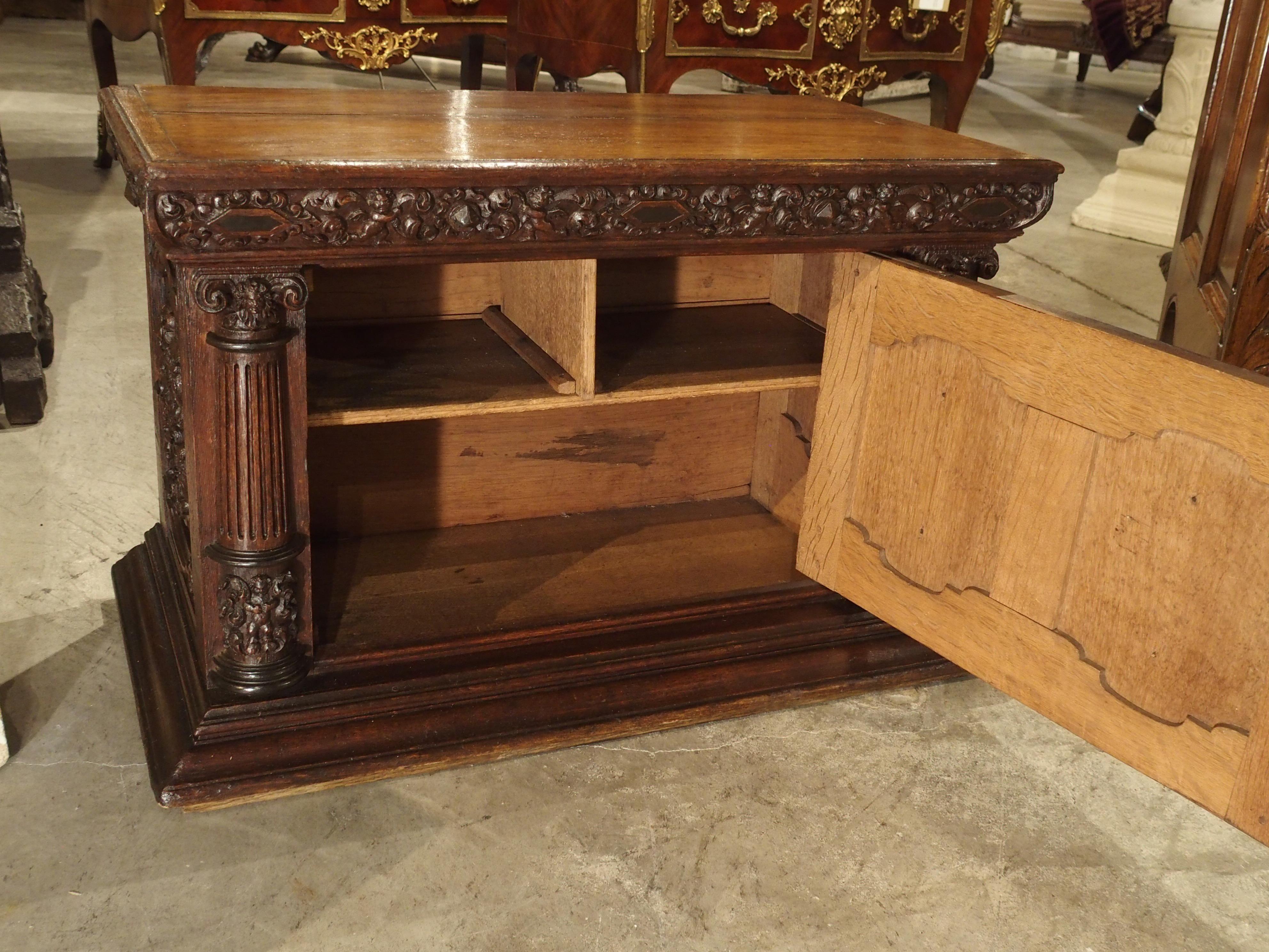 German Small 19th Century Oak Carved Table Cabinet with Front Opening Door