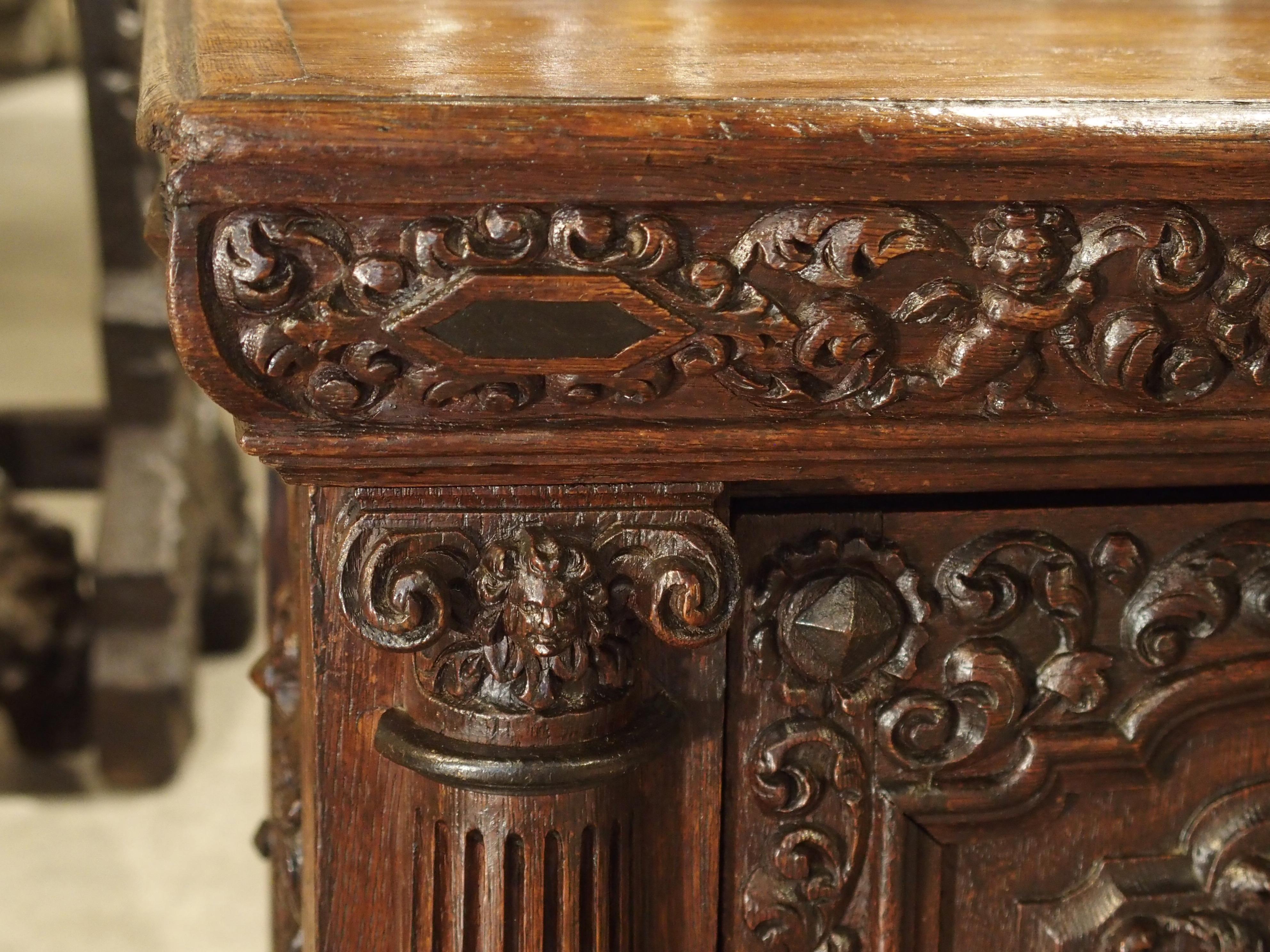 Hand-Carved Small 19th Century Oak Carved Table Cabinet with Front Opening Door