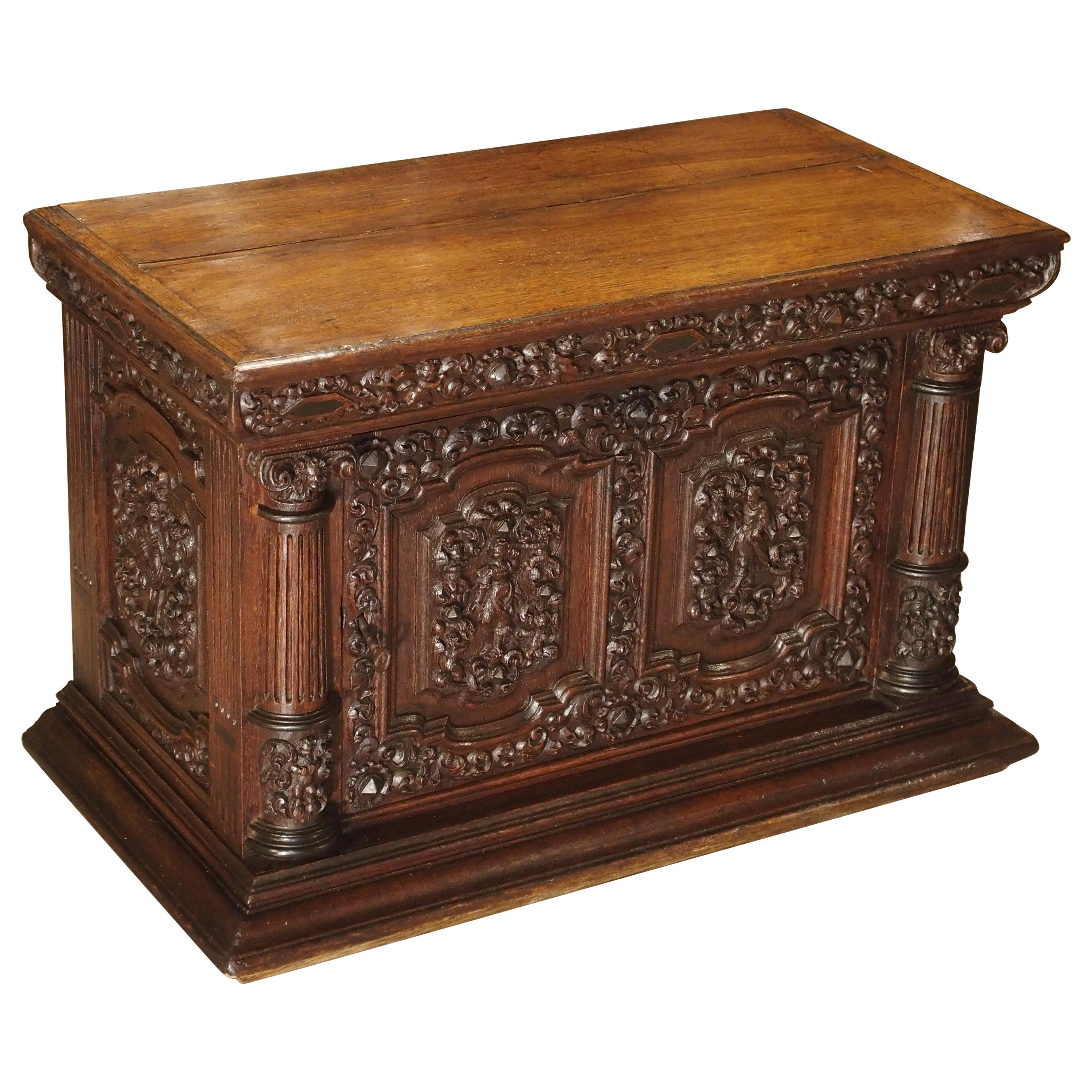 Small 19th Century Oak Carved Table Cabinet with Front Opening Door