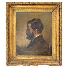 Antique Small 19th Century Oil Painting of a Self Portrait by François Chifflart, 1870