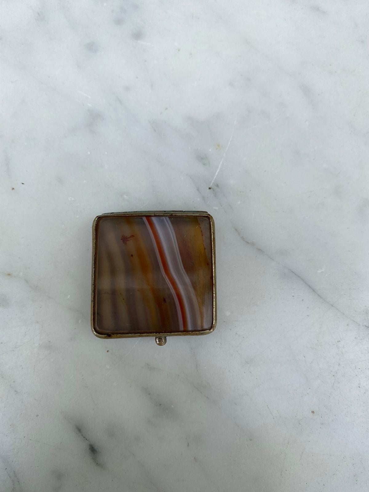 Small 19th Century Scottish Silver Plated Agate Pill Box or Stamp Box, Unmarked 8