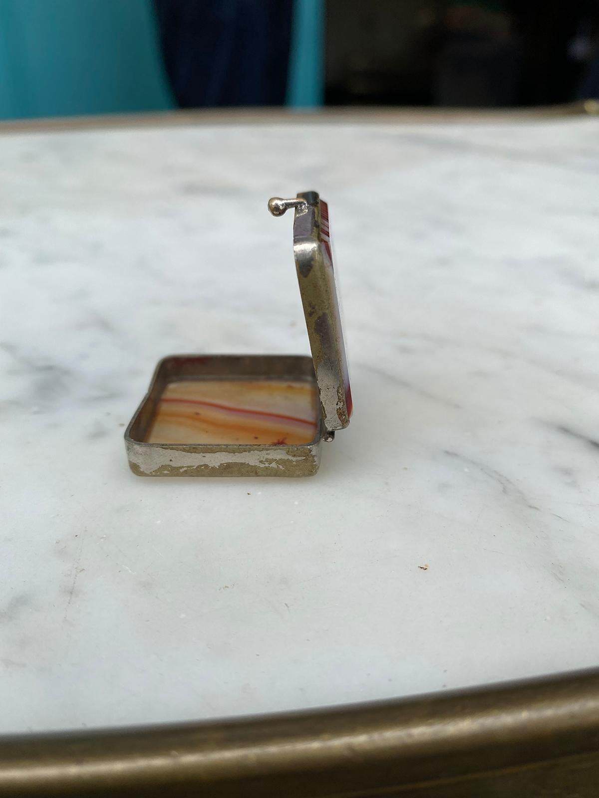 Small 19th Century Scottish Silver Plated Agate Pill Box or Stamp Box, Unmarked 10