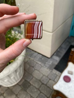 Small 19th Century Scottish Silver Plated Agate Pill Box or Stamp Box, Unmarked