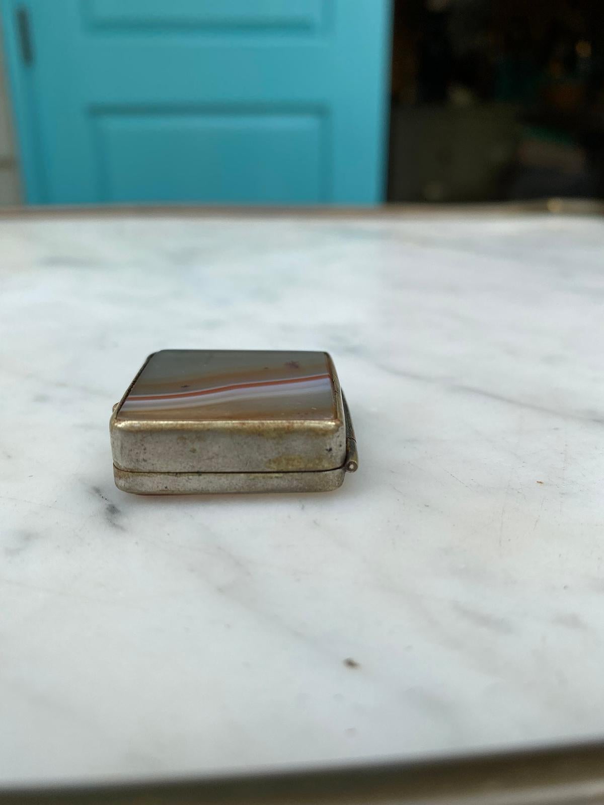 Small 19th Century Scottish Silver Plated Agate Pill Box or Stamp Box, Unmarked 5