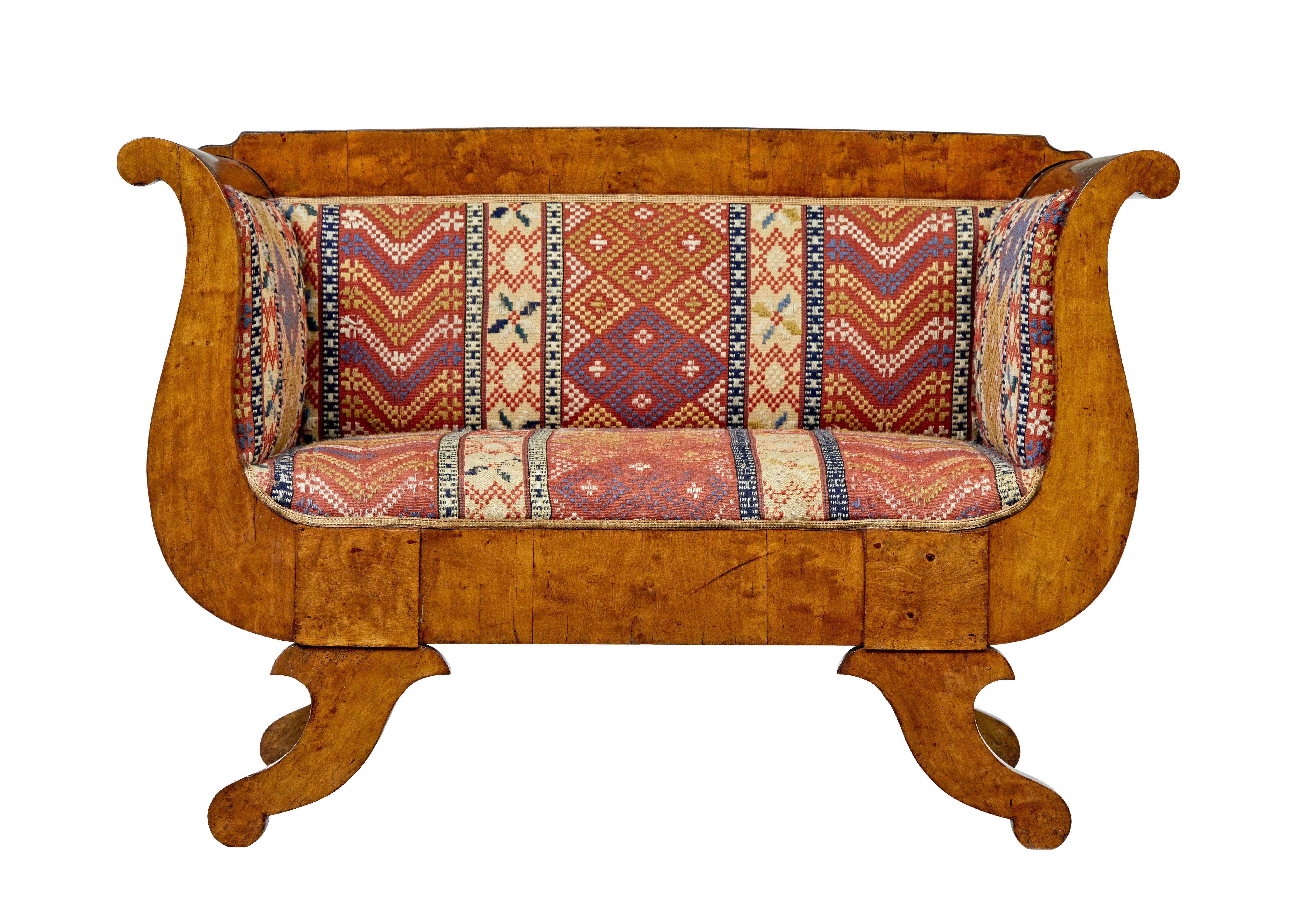 Hand-Carved Small 19th century Swedish empire birch sofa For Sale