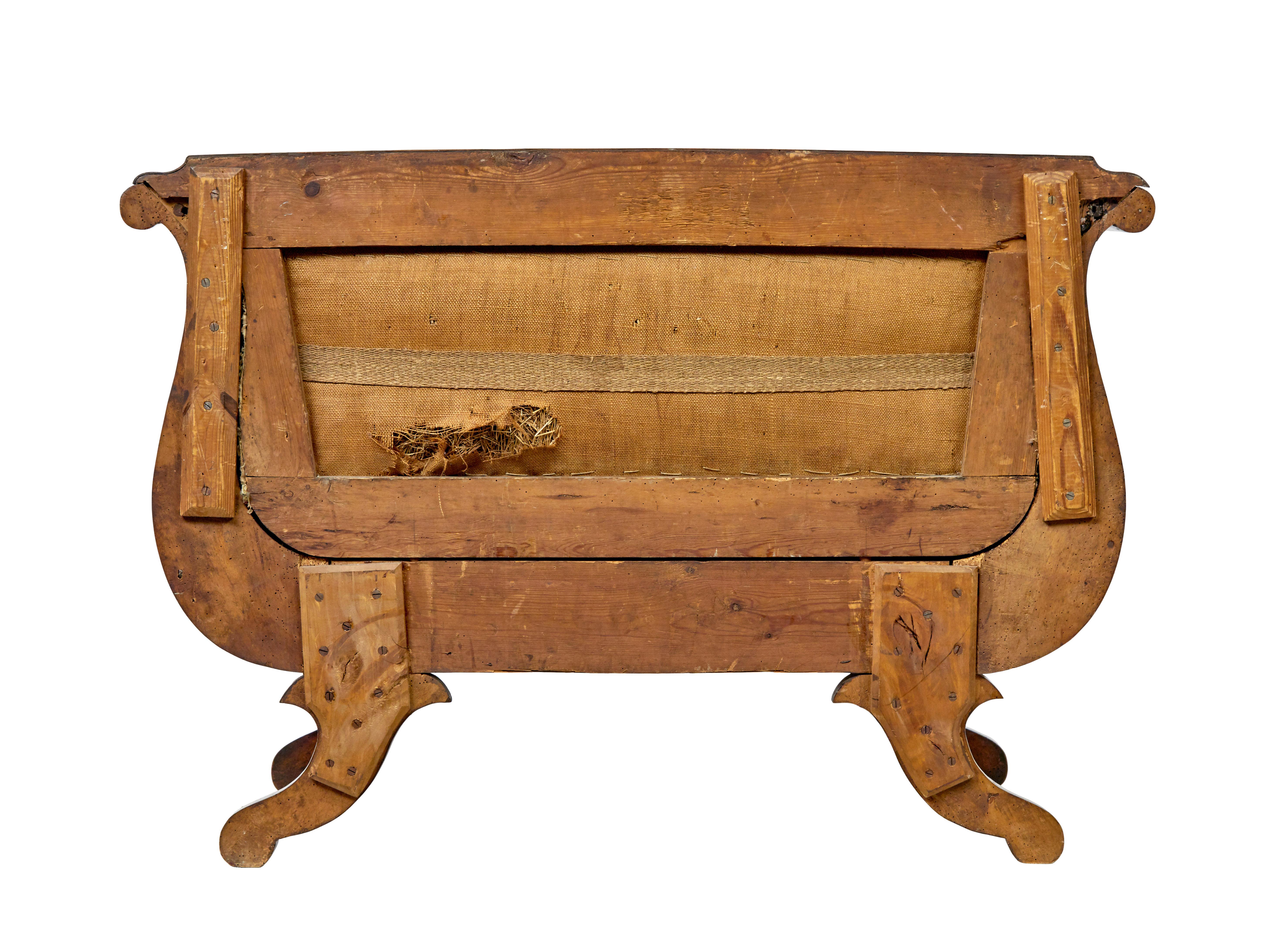 19th Century Small 19th century Swedish empire birch sofa For Sale