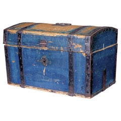 Small 19th century Swedish painted pine metal bound dome top box
