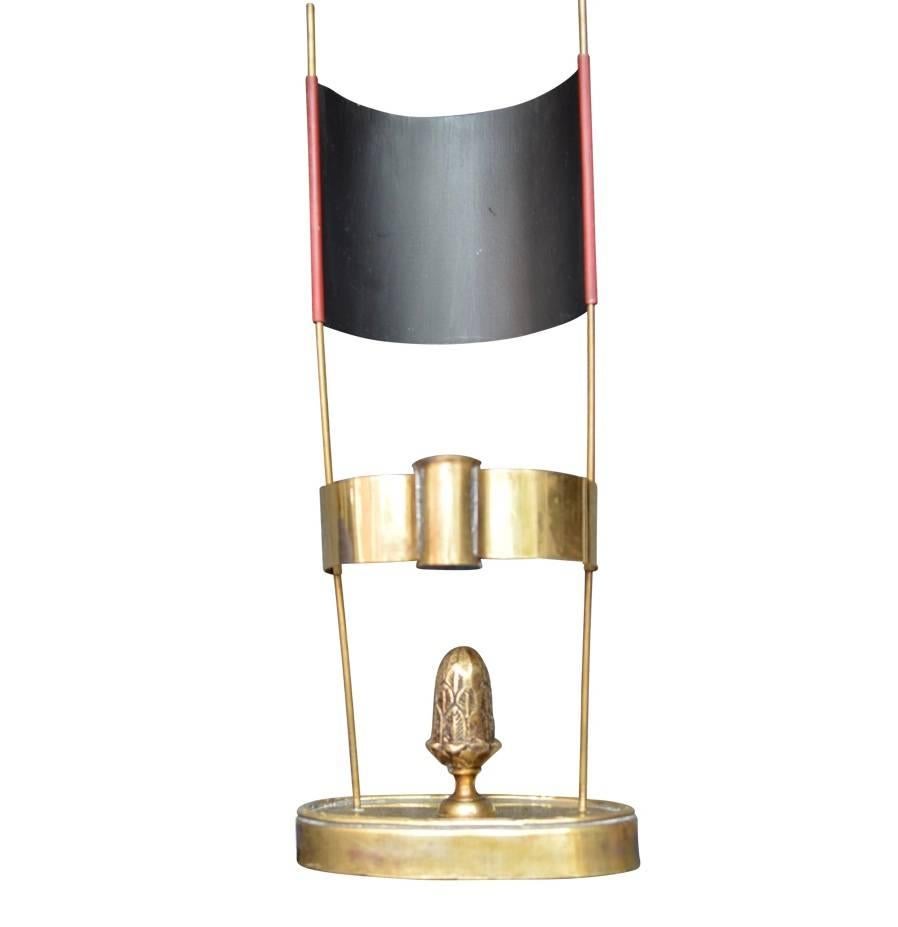 Small 19th Century Swedish Red Shade Brass Candlestick 1