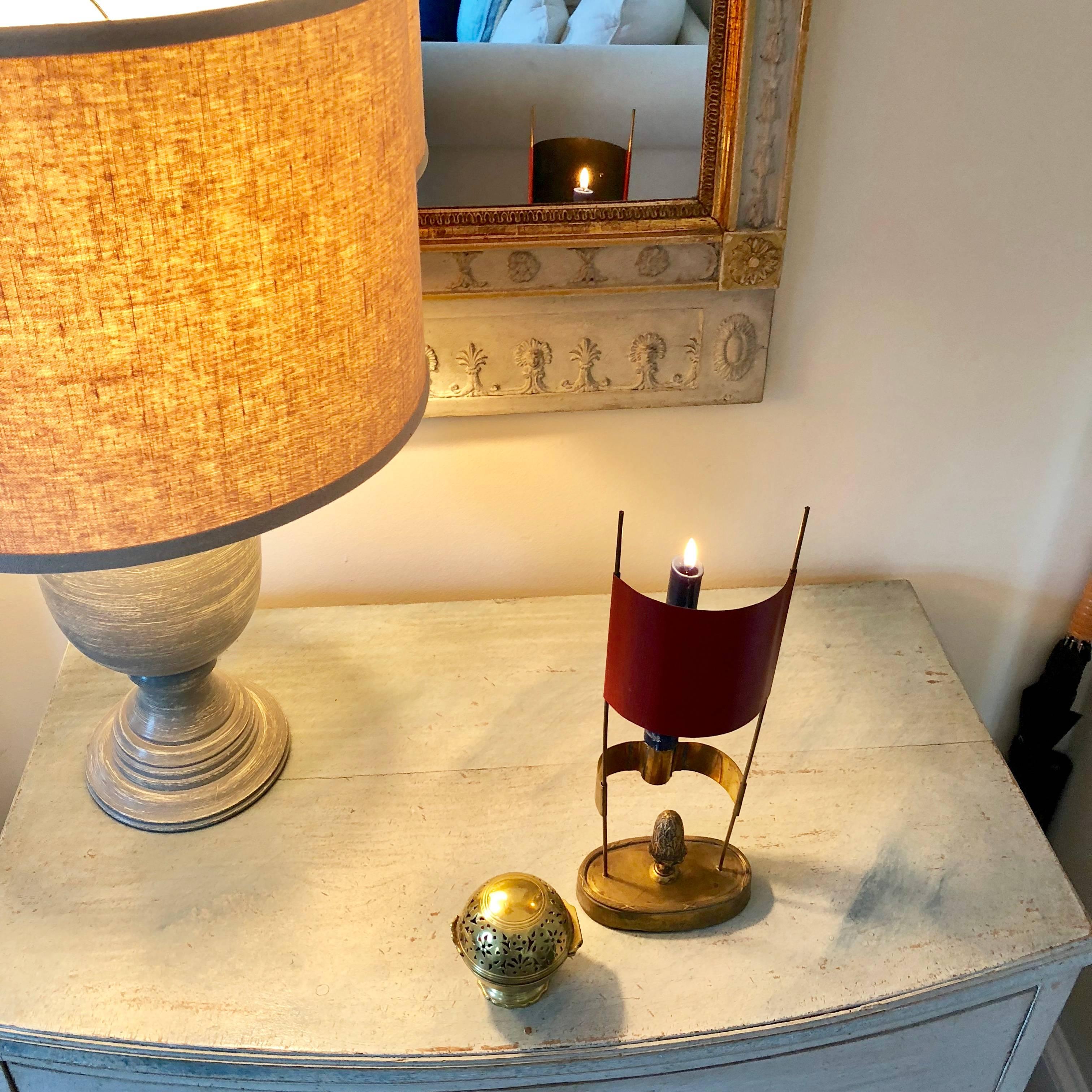 Small 19th Century Swedish Red Shade Brass Candlestick 2