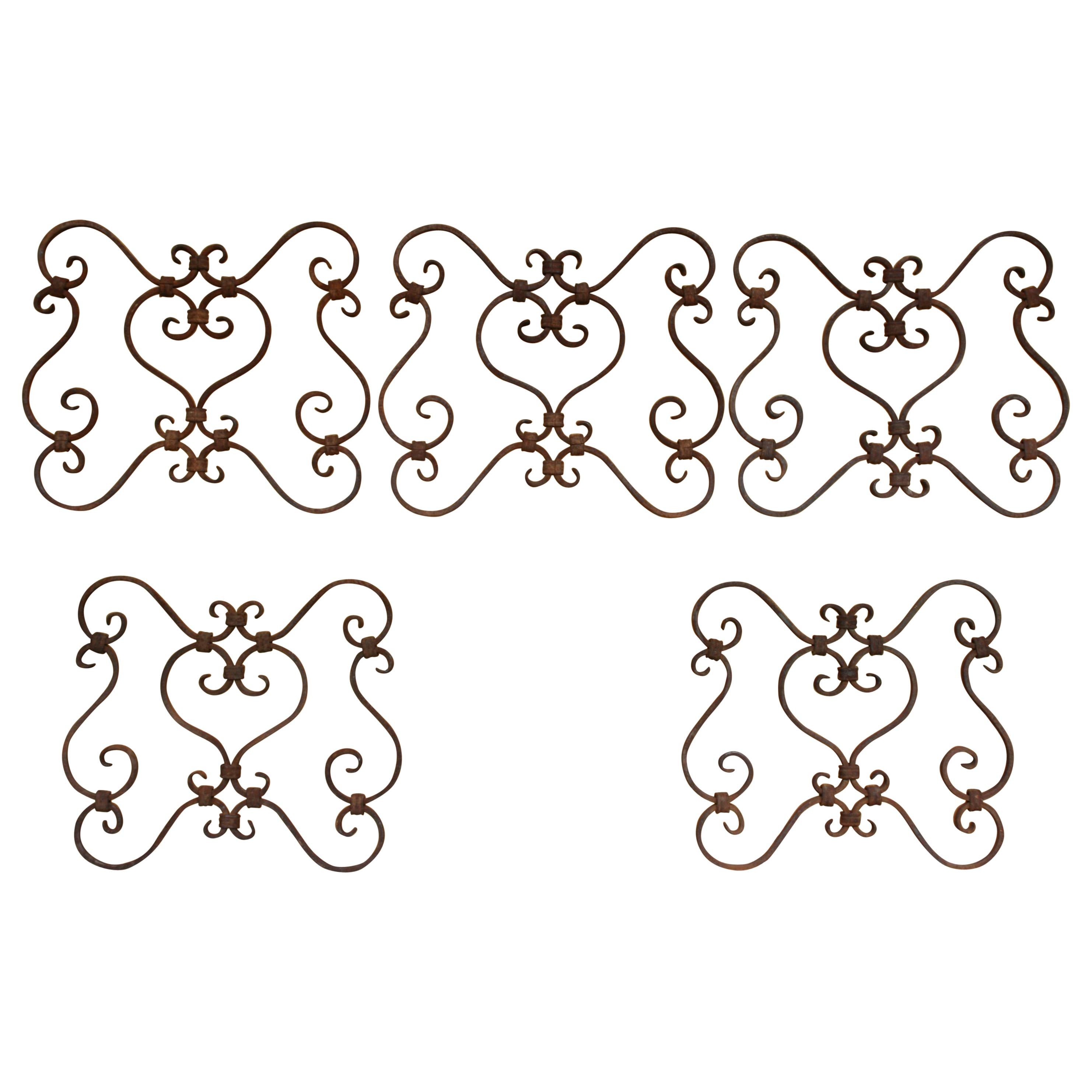 Small 19th Century Wrought Iron Window Grills or Grates, Set of 5