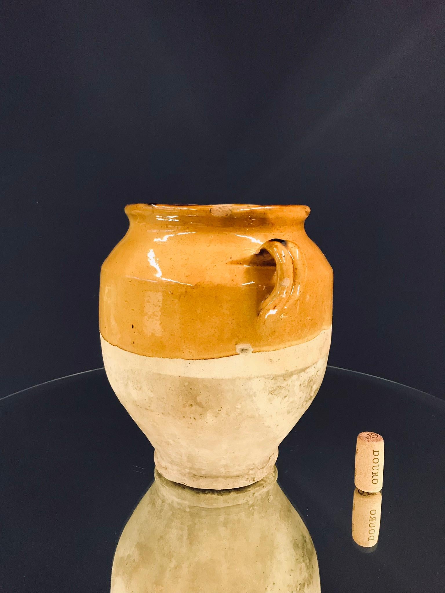 Vernissé Petit pot à confiture en céramique française émaillée jaune du 19ème siècle n° 2 en vente