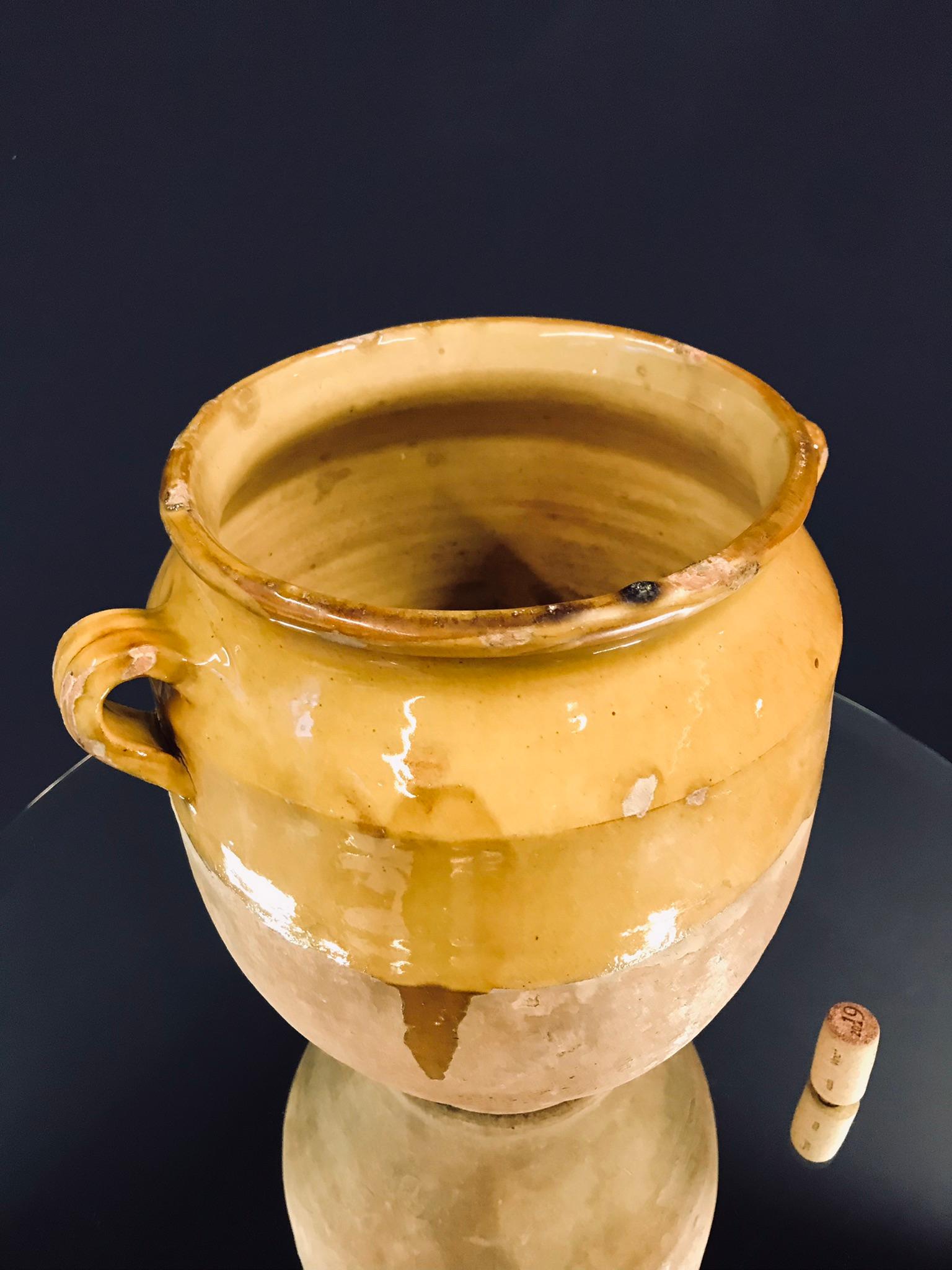 Vernissé Petit pot à confiture en céramique française émaillée jaune du 19ème siècle n° 3 en vente