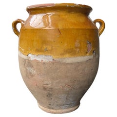 Petit pot à confiture #6 en céramique française émaillée jaune du 19ème siècle