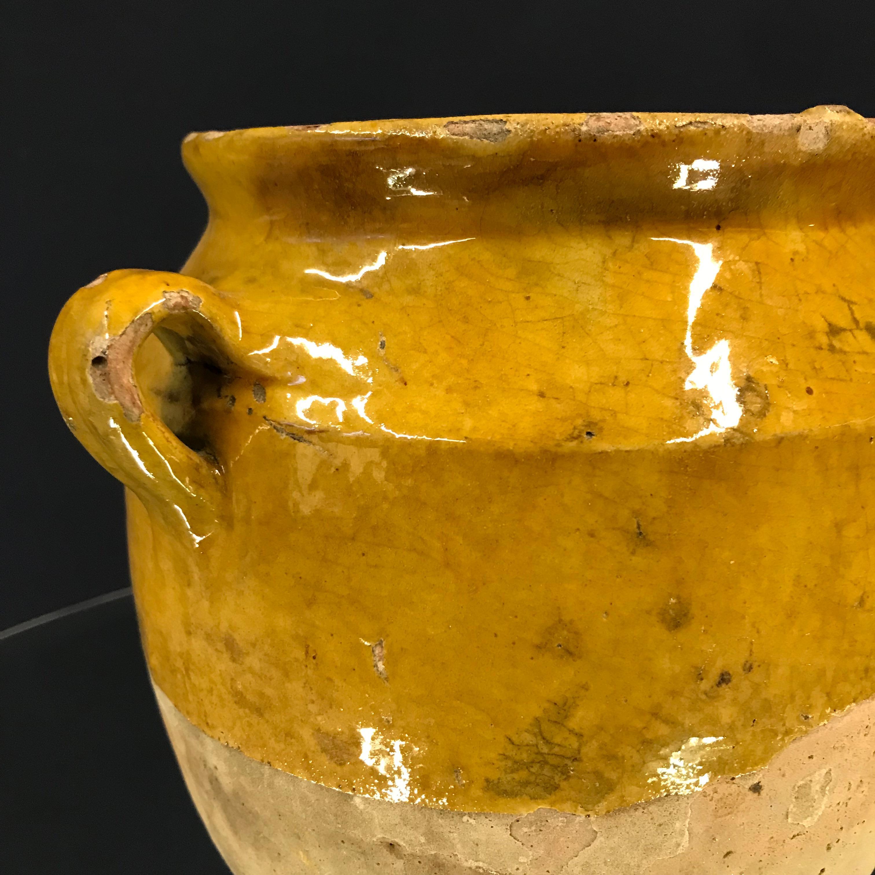 Small 19th Century Yellow Glazed French Ceramic Confit Jar In Good Condition In Munich, DE