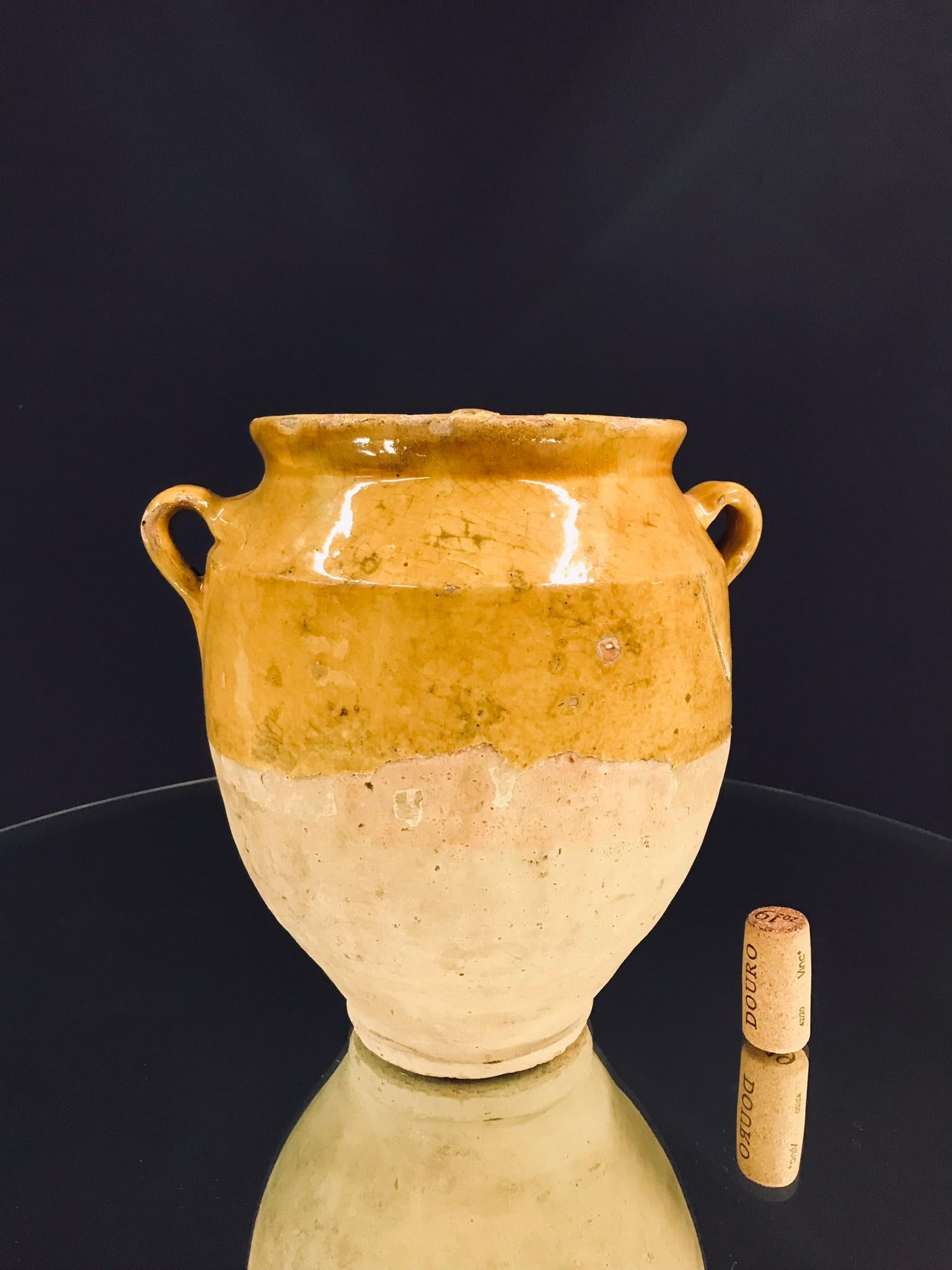 Terracotta Small 19th Century Yellow Glazed French Ceramic Confit Jar