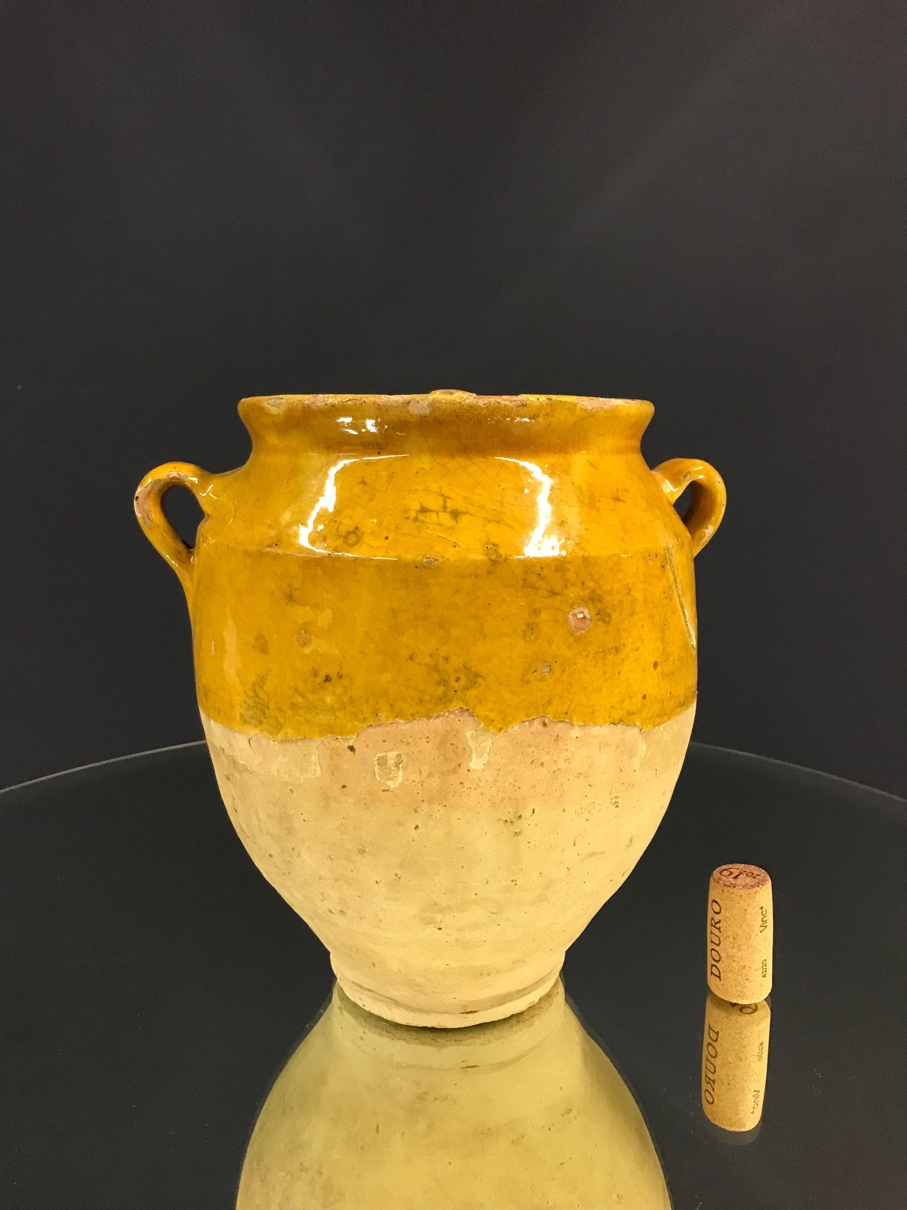 Small 19th Century Yellow Glazed French Ceramic Confit Jar 1