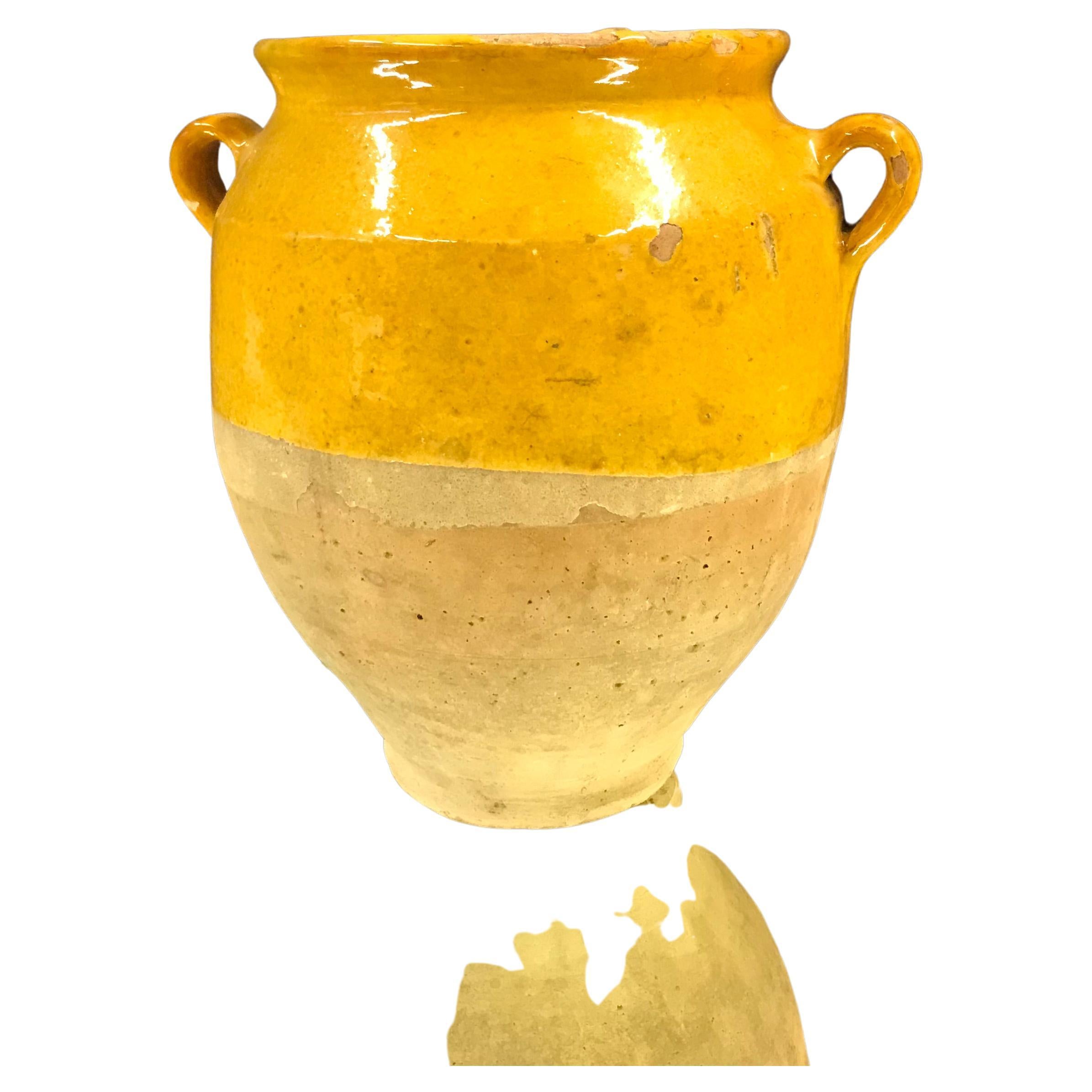 Small 19th Century Yellow Glazed French Ceramic Confit Jar
